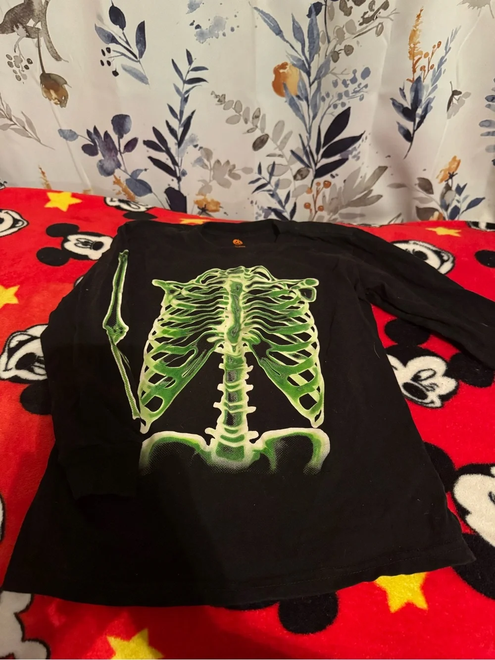 Kids Glow Skeleton Long Sleeve Shirt - Black Green Size 6 7 C5